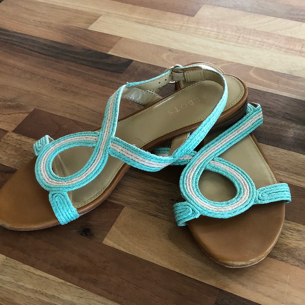 Talbots Vintage Turquoise and White Braided Strap Sandals